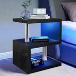 Blisswood High Gloss Bedside Table, Small End Table with Storage Shelf, Led Side Table Small Spaces, Slim Coffee Tables, Black Nightstand, Sofa Table for Living Room, Bedroom