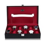 ALAWO Watch Case Organizer Box with 12 slots of watches with 1 Pocket inside in Black PU Leather and Cherry colour Velvet