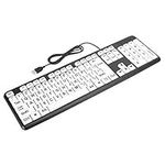 Large Print Keyboard, USB Wired Old People Low Vision Keyboard with White Large Print Keys for Seniors (Black)