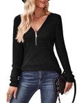 Gemulate Long Tunic Sweatshirts for Women UK,Long Sleeve Zipper Pullover Female Casual Fitted Knitwear Sweater Tshirts Tops Black M