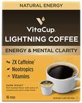 VitaCup Lightning Coffee Pods, Enhance Memory & Focus w/ 2X Caffeine, Green Coffee Bean, B Vitamins, D3, Strong Dark Roast Coffee, Recyclable Single Serve Pod Compatible w/ Keurig K-Cup Brewers, 16 Ct