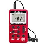 Retekess V112 Pocket Radio,AM FM Radio Player,Walkman, Headphones,Rechargeable Battery,Sleep Timer,LCD,Lock Switch for Outdoor,Camping,Traveling,Fishing(Red)