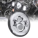 7" CREE LED Harley Head Light [Chrome-Finish] [4500 Lumen] [H4 Converters Plug and Play] [Built-In CAN Bus] Headlight for Harley Davidson Road King Glide Street Glide Electra Glide