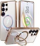 CASEKOO Titanium Gold 360° Spin Magnetic Stand for Samsung Galaxy S25 Ultra Case, 16FT Military Protection, Fit for MagSafe, Protective Polish S25 Ultra Case with Kickstand Ring 6.9"