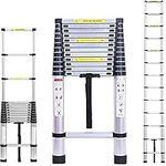 Telescoping Ladder 12.5FT Aluminum Lightweight Extension Ladder with Locking Mechanism and Non-Slip Feet Multi-Purpose Collapsible Ladder for Household and Outdoor Working 330 lb Capacity