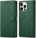 LOLFZ Wallet Case for iPhone 13, Premium Leather Case Card Holder Kickstand Magnetic Closure Flip Case Cover for iPhone 13 6.1 inch - Green