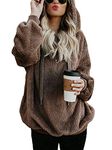 CHICALLURE Women's Sherpa Jacket Fuzzy Fleece Hoodie Pullover Long Sleeves Casual Shaggy Zipper Sweatshirts with Pockets(Brown, L)