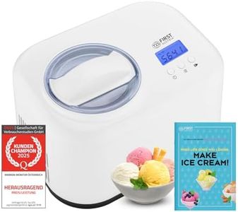 TZS First Austria Eismaschine & Joghurtbereiter | 1 L | Frozen Joghurt, Sorbet, Eiscreme | inkl. Rezeptheft, Messbecher & Spatel | weiß