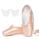 SKYSOAR Ballet Pointe Shoes Satin Dance Shoes with Sewed Ribbon and Silicone Toe Pads for Girls Women, 6.5UK = 43EU, Pink