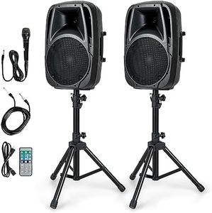 GOFLAME 1600W 2-Way Powered Speakers, Portable PA Speaker System with 2 Speaker Stands and Microphone, Professional DJ Speakers with Bluetooth, USB/SD Card Input, FM Radio, Remote Control