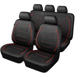 9 PCs Leather Car Seat Covers Full Set,Waterproof Anti-Slip Auto Seat Protector,Full Surround Cushion Covers Airbag Compatible,Universal 5 Seater Full Set High Back Cover for SUV Vans Trucks (Red)