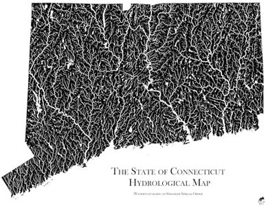Muir Way Hydrological River Map of Connecticut - Watershed Topographic Wall Art for Home, Office, or Travel Decor - Unframed Flat Paper Print, 24x30