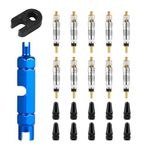 10pcs Valve Core for Presta, Tubeless Valve Core Replacement with 2 Plastic & Alloy Valve Core Removal Tools & 10 Valve Core Caps Schrader Bicycle Valve Stem Adapter for Tubeless Road MTB Bike Tires