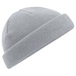 Beechfield B43R - Light Grey Fisherman Style Beanie Hat - Unisex Winter Hat, Classic Knit and One Size Beenie Hat - Double Layer - 100% Recycled Polyester