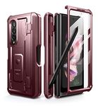 Dexnor for Samsung Galaxy Z Fold 3 5G (2021) Case, Full-Body Dual Layer Rugged Case with Built-in Screen Protector & Kickstand & S Pen Slot - Red