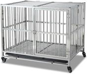 GarveeLife 38" Heavy Duty Indestructible Dog Crate Steel Escape Proof Dog Cage Kennel for Small Medium Large Dogs Indoor Double Door High Anxiety Dog Crate with Wheels, Lock& Removable Tray