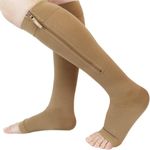 Ailaka Medical Zipper Compression Calf Socks 20-30 mmHg for Women & Men, Knee High Open Toe Firm Support Graduated Varicose Veins Hosiery for Edema, Swelling, Pregnancy, Recovery