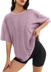 ATHMILE Womens Oversized T Shirts Loose Fit Crewneck Short Sleeve Tops Summer Casual Blouse Y2K 2024 Basic Tee DarkPink