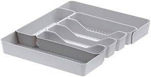 Spectrum Diversified Hexa 5-Divider Silverware Buildup-Resistant Drawer Organizer & Utensil Holder with Locking Expandable Wings, Easy-to-Clean Modern Kitchen Storage & Cutlery Tray, Stone Gray