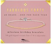 Lucky Feather 40th Birthday Gifts for Women, 14K Gold Dipped Beads Bracelet on Adjustable Cord - Perfect 40th Birthday Gift Ideas for Her