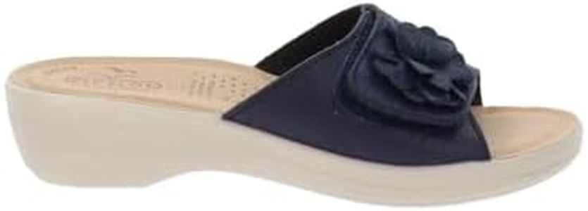 Fly Flot T5B22 Pantofole Casa Camera Donna Sintetico Blu Tacco Zeppa 4Cm Suola Poliuretano