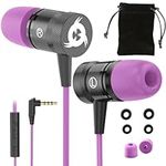 KLIM Fusion Earbuds with Microphone - New - Long-Lasting Wired Ear Buds - Innovative: in-Ear with Memory Foam - Earphones with Mic and 3.5mm Jack - Purple