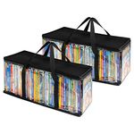 Stock Your Home DVD Storage Bags (Set of 2) Media Organizer Bag for DVDs, CDs, Blu Ray Disc, Movie Cases, VHS Box, Video Game Disks, Clear Plastic Holders with Carrying Handles and Zipper - Black
