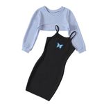 Girls 2Pcs Outfits Sleeveless Bodycon Cami Dress and Long Sleeve Tops Crop Set