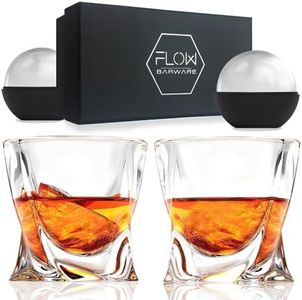 FLOW Barware Twist Whiskey Glasses Set of 2 | Twisted Design Whisky Glasses Gift Set | Perfect Heavy Tumbler Glasses for Scotch, Bourbon Gin & Tonic & Negroni Cocktails