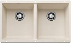 BLANCO 527401 Precis Silgranit 50/50 Double Bowl Undermount Kitchen Sink, 29.75" L X 18.11" W -Soft White