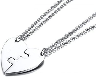 JOYA GIFT 2 Pieces Gold Stainless Steel Heart-shaped Necklace Puzzle set Black Couple Necklace His and Her Pendant Necklaces Matching for Boyfriend Girlfriend Best Friends Jewelry Gift, Metal, No Gemstone