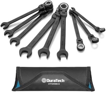 DURATECH Flex-Head Ratcheting Wrench Set, Combination Wrench Sets, 72 Tooth, Metric, 9-Piece, 8, 10, 11, 12, 13, 14, 15, 16, 17mm, Black Electrophoretic Coating, CR-V Steel, with Rolling Pouch