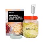 Gutbasket Fermented Vegetable Kit - Complete Fermentation Kit with Fermentation Glass Jar, Lids with Grommet, Airlock, and Recipe Book with 10 Recipes- Sauerkraut, Pickles, Beet Kvaas and More