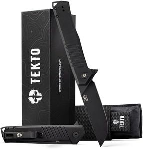 TEKTO F1 Alpha Folding Knife, Modified Straight Back Blade, D2 Steel, Tactical G10 Black Handle, Black Titanium Accents