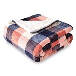 SOCHOW Sherpa Plaid Fleece Throw Blanket, Double-Sided Super Soft Luxurious Bedding Blanket 150cm×200cm, Coral pink