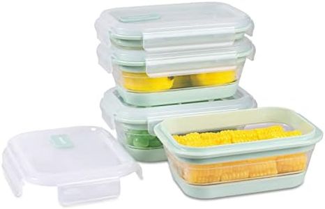 Annaklin Collapsible Food Storage Containers with Lid & Air Vent, Clear Stacking Silicone Collapsible Food Container Set, Microwave Freezer Dishwasher Safe Space-Saver, Set of 4, Mint Green