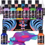 OPHIR 36 Colors, 40 Bottles Acrylic Pouring Paint Set with Magic Medium, Varnish, 100ml/Bottles High Flow Water Based Acrylic Paint Pour Fluid Art Supplies for Canvas, Wood, Glass, Paper, Tile, Rocks