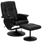 Flash Furniture Massaging Recliner and Ottoman with Leather Wrapped Base, Metal, Black, 83.82 x 63.5 x 45.72 cm