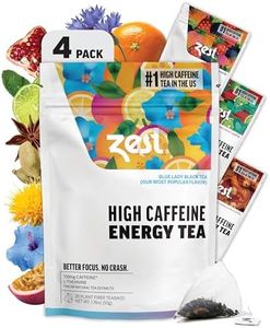 Zest 135-150mg High Caffeine Energy Leaf Blends - Variety Sampler Pack - Black Tea & Green Tea - 80 Tea Bags - Natural Strong Flavored Healthy Coffee Alternative Highly Caffeinated Keto Substitute