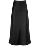 Outoshe Women's Satin High Waisted Maxi Skirts Hidden Elasticized Waistband A Line Long Skirt, Black, Large