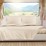 RV/Short Queen Bed Sheets Set Bedding Sheets Set for Campers, 4-Piece Bed Set, Deep Pockets Fitted Sheet, 100% Super Soft Microfiber, Hypoallergenic, Cool & Breathable, Beige