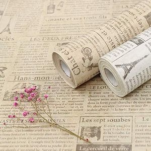 Beige Newspaper Contact Paper17.71 X 78.7 in Waterproof Self Adhesive Vintage Contact Paper Black Locker Wallpaper Peel and Stick Wallpaper for Countertops Cabinets Sticker Decorative Furniture