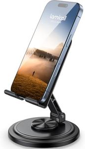 Lamicall Adjustable Phone Stand for Desk - 360 Rotating Foldable Cell Phone Holder Desktop Portable Cellphone Stand, Office Desk Accessories for iPhone 16 15 14 13 Pro Max, 4-10” Smartphones, iPad