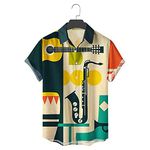 HULKAY Mens 50s Rockabilly Style Summer Tops Hawaiian Shirts Short Sleeve Beach Tops with Pocket Retro Button Down Bowling Shirts(B,Medium)