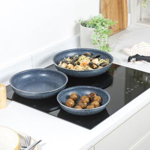 Russell Hobbs Nightfall Stone Frying Pan Set – Non-Stick, 3-Piece, Detachable Handle, Stackable