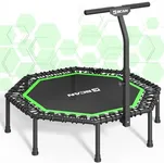 BCAN 51" Octagonal Mini Trampoline, Max Load 450 LBS Fitness Trampoline with T-Adjustable Handle Bar, Silent Bungees, Larger, More Stable, Quieter Exercise Rebounder for Adults Indoor/Garden-Green