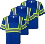 ProtectX 3-Pack High Visibility Short Sleeve Reflective Safety T-Shirt, Men's Heavy Duty Breathable Hi Vis Shirts, Class 2 Type R, Blue - Medium