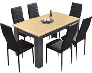 Table and Chairs Set 6, Dining Table Set, Dining Room Chairs and 18mm Thick Table Top 140 x 80 cm Long Wooden Dining Table Modern Design for Home Kitchen Furniture