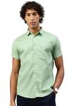 Majestic Man Slim Fit Pure Cotton Solid Half Sleeve Casual Shirt (Light Green, Medium)