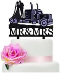 Vintage Heavy Truck Wedding Cake Topper - Bride and Groom with Heavy Truck Cake Topper - Funny Mr And Mrs Cake Topper for Wedding/Anniversary/Bridal Shower Party Decor